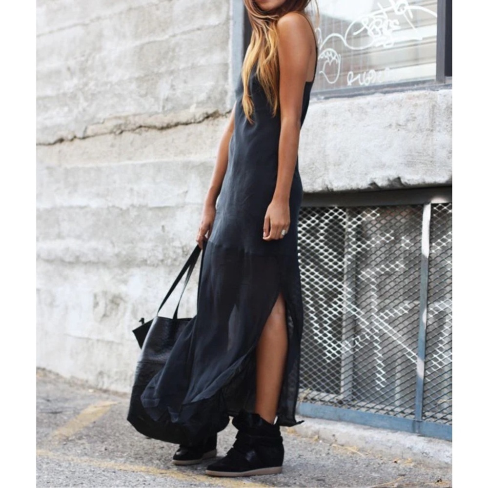 Silk Women’s green Maxi Slip Dress with Side Slit